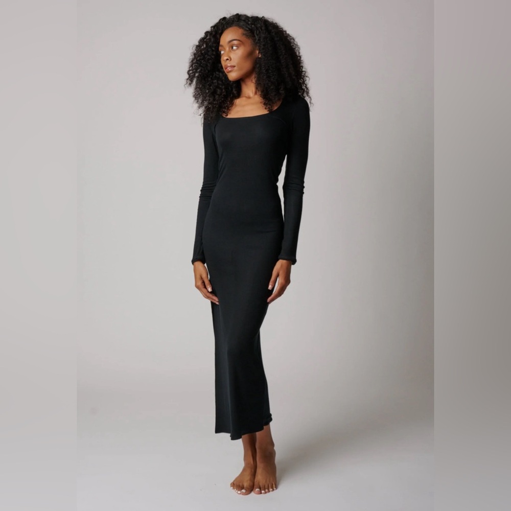 Black Ribbed Maxi Dress - Size Large - Picture 4 of 5